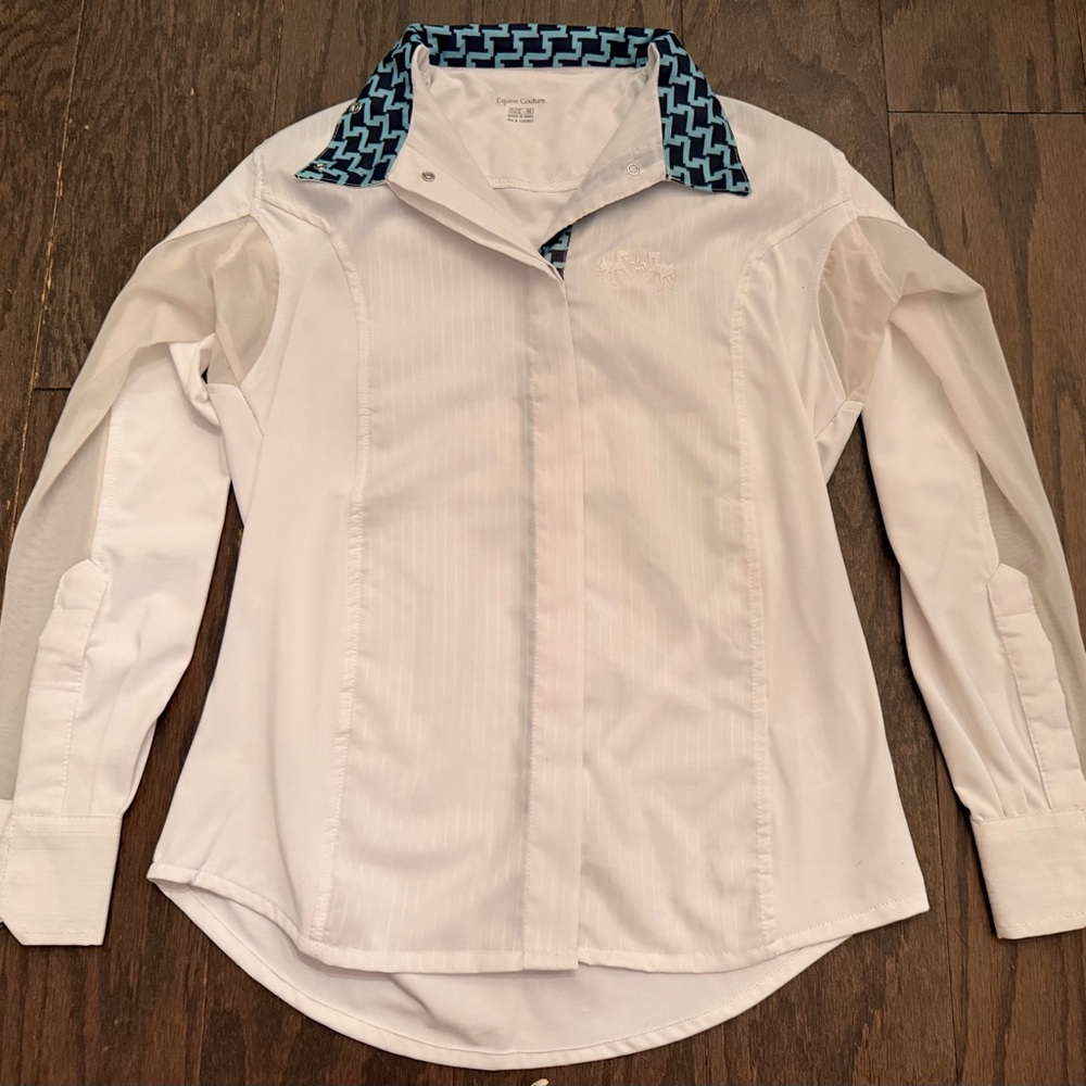 Equine Couture White Shirt with Blue Geometric Collar